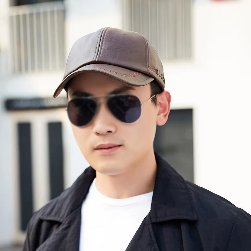

Spring Autumn Fall Winter Cap PU Leather Baseball Cap Men Snapback Hat Fashion Casual Men's Trucker Cap Round Top Hat Sportswear