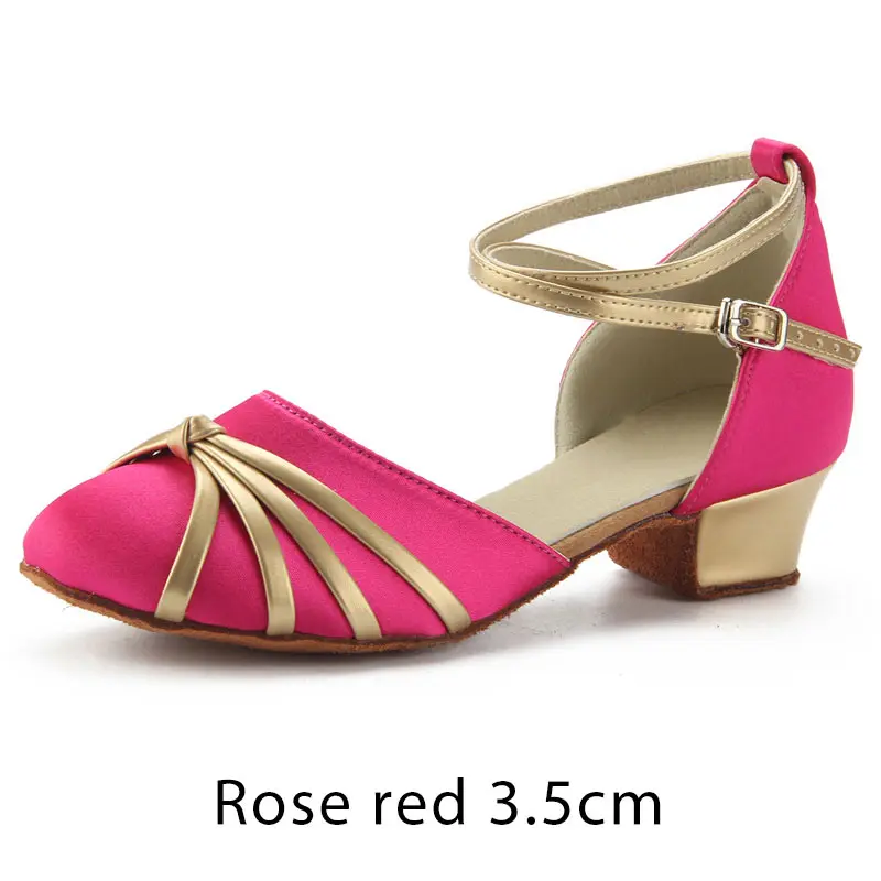 Детская танцевальная обувь; женская обувь для латинских танцев; детская обувь для танго, сальсы на квадратном каблуке; женская обувь для танцев в помещении; - Цвет: Rose red
