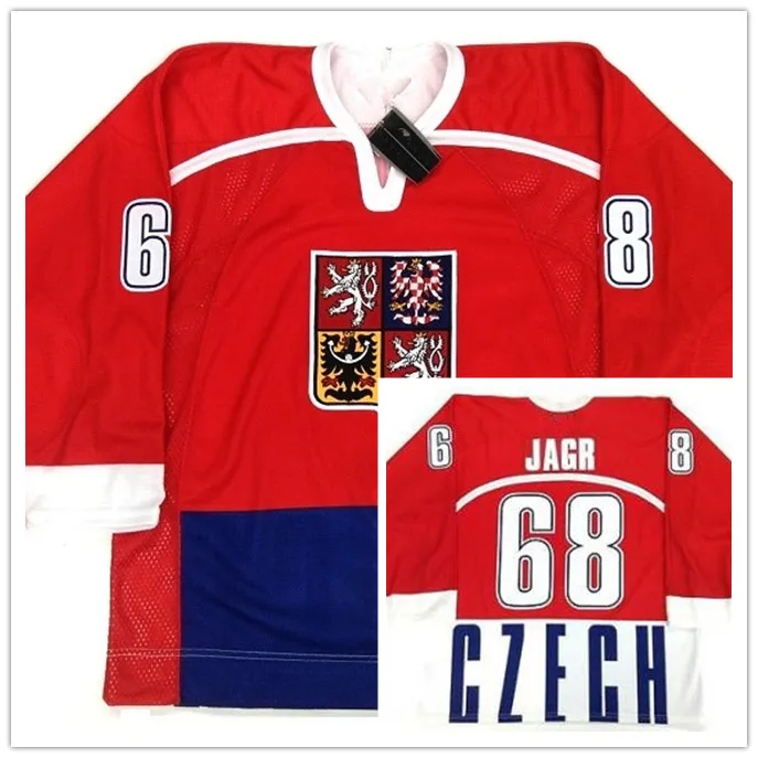 

Vintage #68 Jaromir Jagr Czech Republic National MEN'S Hockey Jersey Embroidery Stitched Customize any number and name