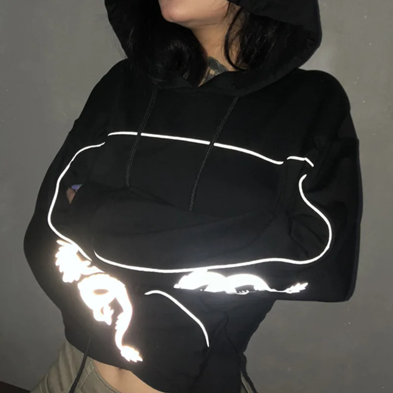 Осень 2019 Женская свободная толстовка светоотражающая Толстовка с длинным