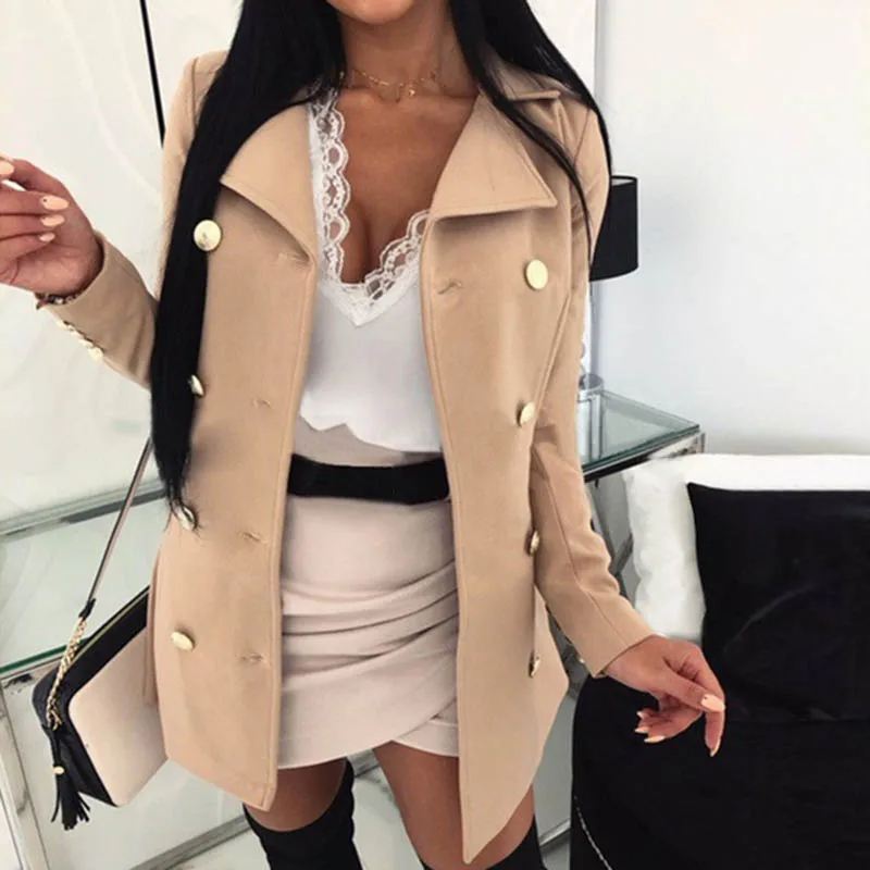 Elegant Office Lady Woolen Blends Notched Slim Women Coat Double Breasted Plus Size 5XL Wool Jacket Long Outerwear Winter G1111