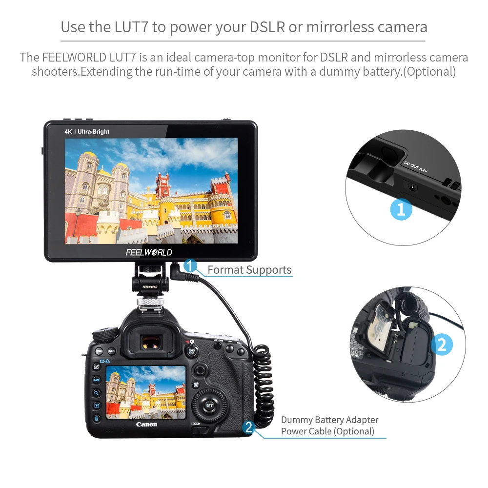 Portable monitor dslr field monitor FEELWORLD 7 Inch 3D LUT touch screen DSLR camera field monitor