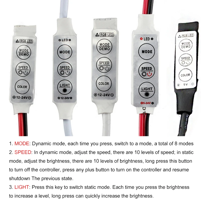 DC 5V-12V-24V 3Key Mini LED RGB Controller Single Color Dimmer Driver For 5050/3528/2835/5730/5630/3014 SMD LED Strip Lights
