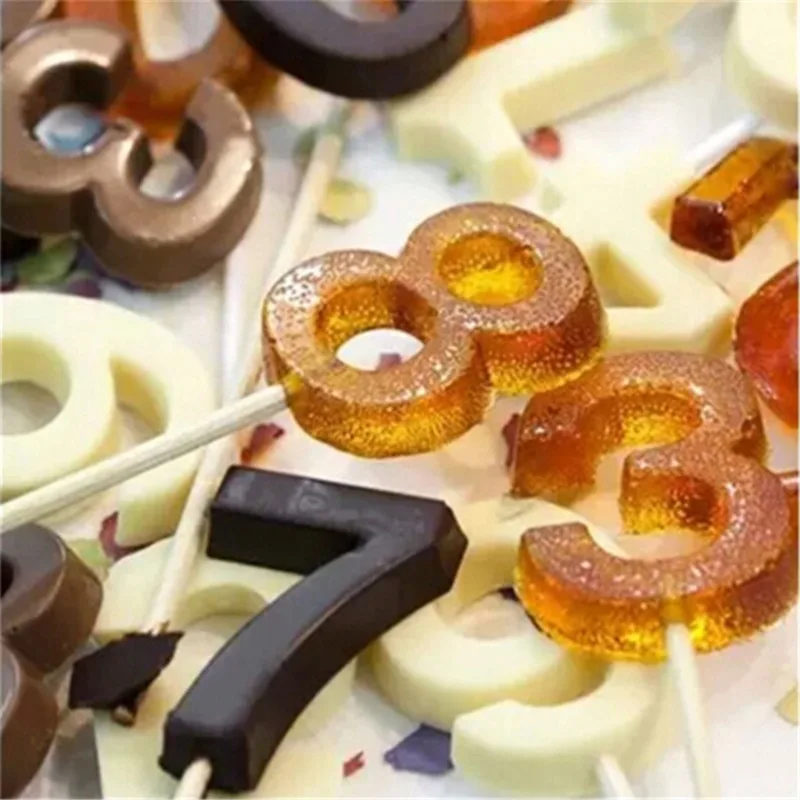 0-9 в форме цифр силиконовая форма для леденцов 3D ручной работы поп-присоски палочки Шоколадный леденец плесень с палочками вечерние украшения