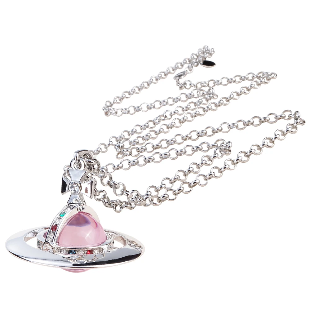 Pink Glass XIAOJINGLING панк классический 3D кристалл Сатурн планета орбита кулон 80 см длинный свитер цепи ожерелье ювелирные изделия с буквами резные - Окраска металла: Pink Glass