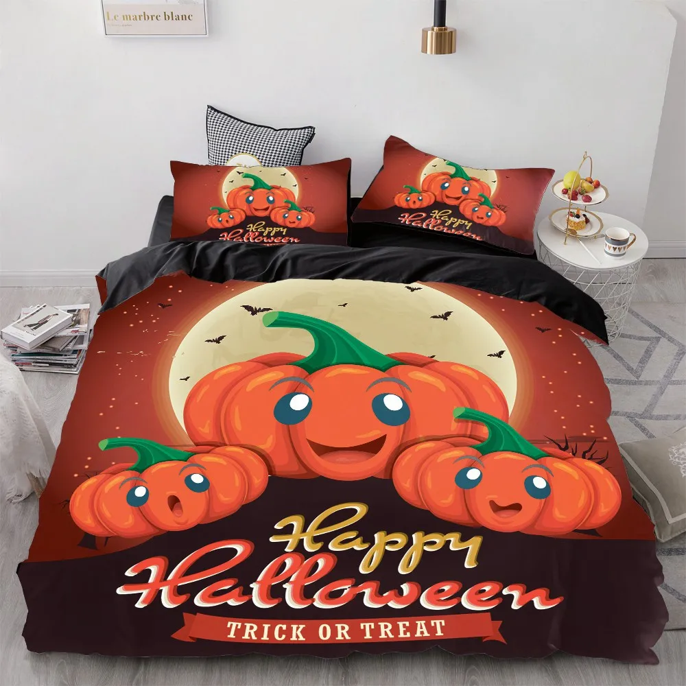 Halloween Bedding King/Queen,3D Cartoon Bedding set for Kids/baby/children Duvet Cover Set,Quilt/Blanket Cover Set pumpkin - Цвет: HW 906