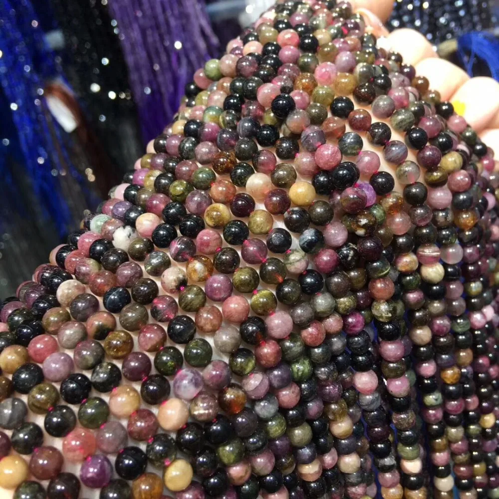 

Natural Stone Beads Tourmaline 3/4/5/6/7/8/10/ Loose Beads for Jewelry Making Necklace DIY Bracelet Accessories 15'' Strands