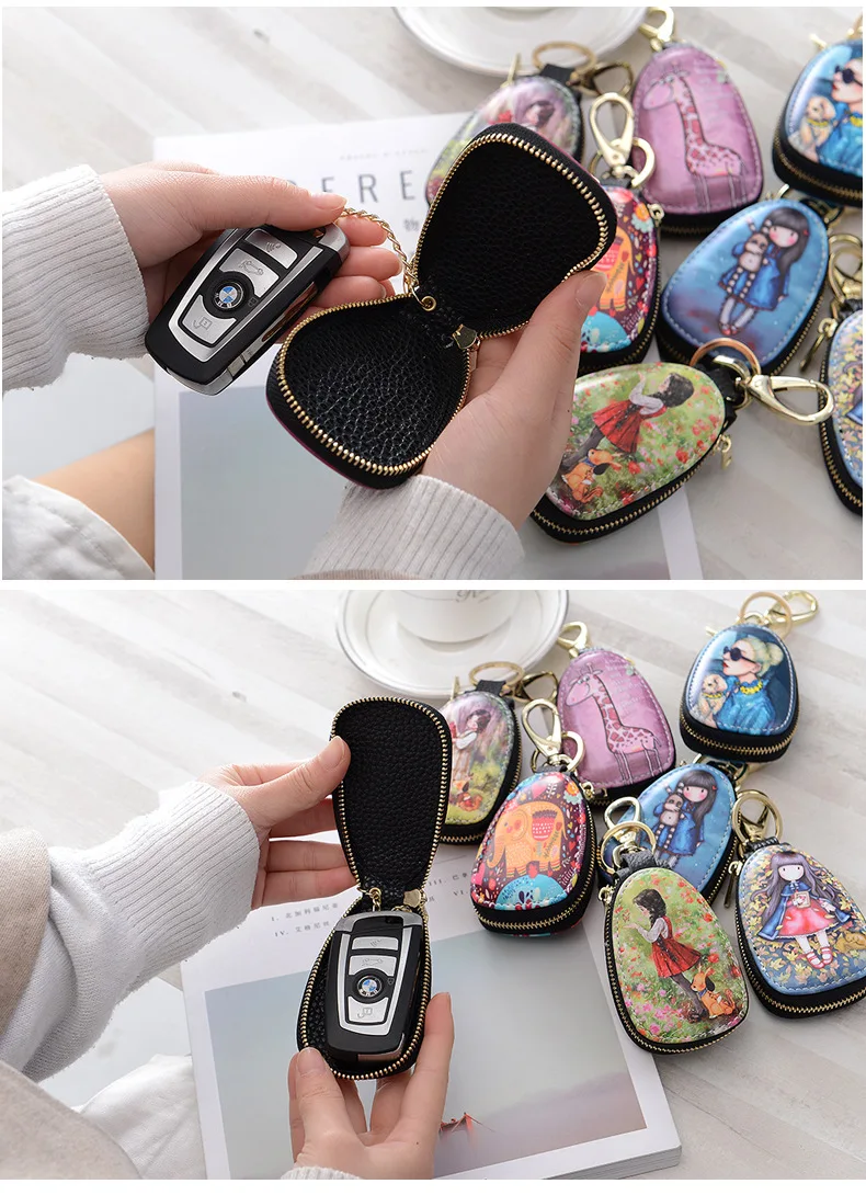 General car key case cartoon pattern protection cover men and women key case Porta Chaves Purse Porta Chave Funda Llave