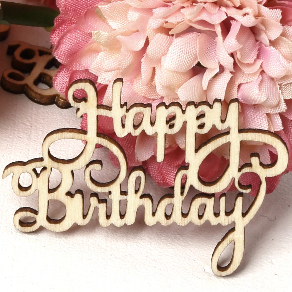 

15Pcs Happy Birthday Laser Cut Wooden Slice Natural Color Handcraft Carving Letter Hanging Ornaments DIY Crafts Home Decoration