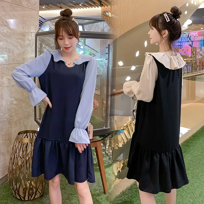 

Maternity Clothes 2019 Fashion Flounced Loose And Plus-sized Fake Two-Piece Maternity Top Dress Spring And Autumn New Style