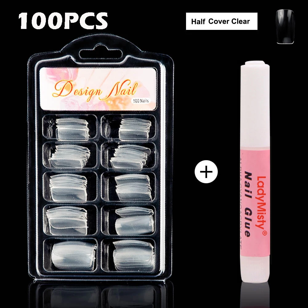 Half Cover Clear Set 600/500/100 шт белый прозрачный французский Ложные акриловый Фрезер для ногтей cо шлифовальными советы полный/половина крышка советы гроб накладные ногти УФ гель-Маникюр накладные ногти советы - Цвет: Half Cover Clear Set