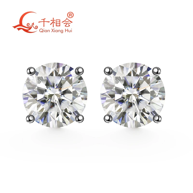 10k 14k 18k real gold 6.5mm or 8mm round Classic 4 Claw earrings D white color moissanite stone ear stud datting jewelry gift