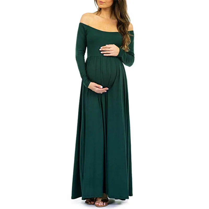 Модное платье для беременных с цветочным принтом; платье для беременных; платье для фотосессии; длинное платье для беременных; одежда для фотосессии для беременных женщин - Цвет: Green