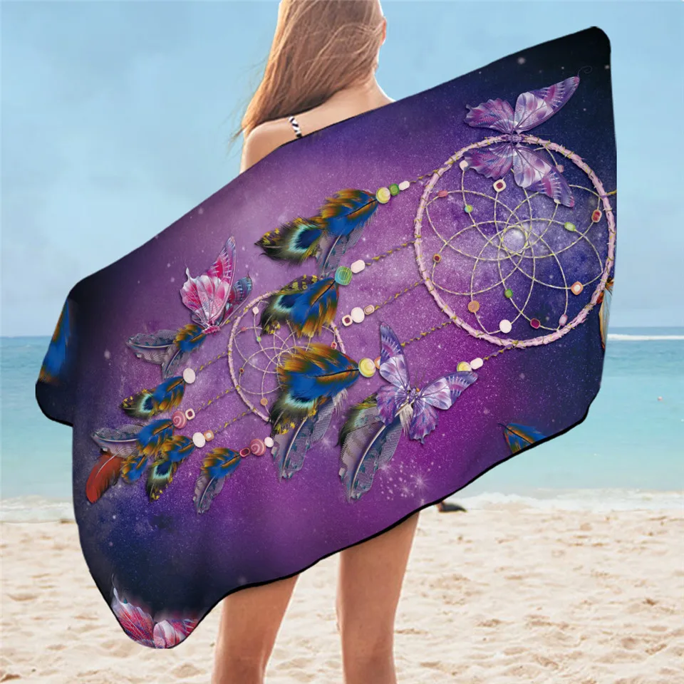 BeddingOutlet Dreamcatcher beach towel towel Microfiber Watercolor Beach Towel Blue Rectangle Bikini Cover-Up Mat 75x150cm