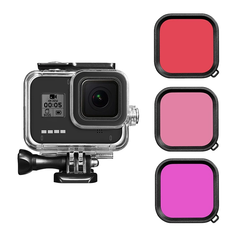 Водонепроницаемый защитный чехол для камеры GoPro Hero 8, черный чехол для подводного плавания, полный Чехол с адаптером для фильтра объектива