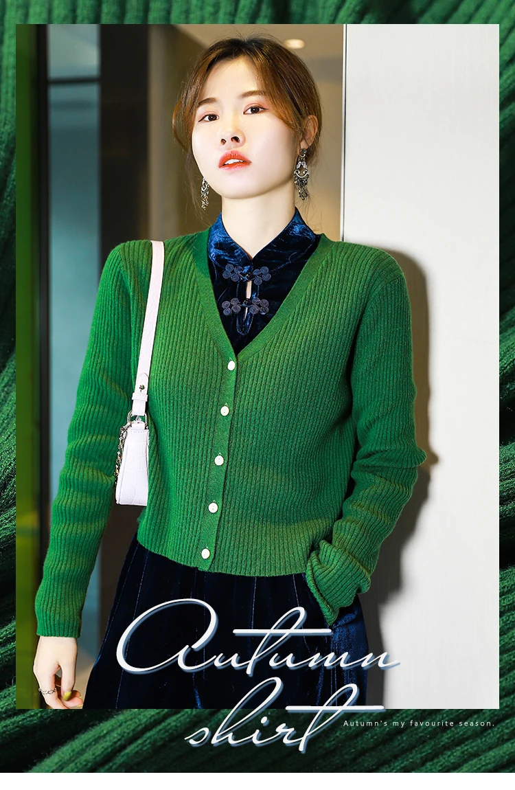 style Western 100% wool pure woolen sweater V-neck