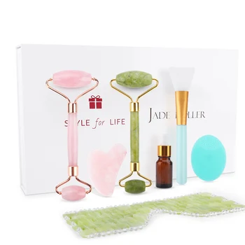 

Facial Massage Jade Roller & Eyes Mask Set Double Heads Jade Stone Massager for Face Eye Neck Thin Lift Relax Slimming Tools