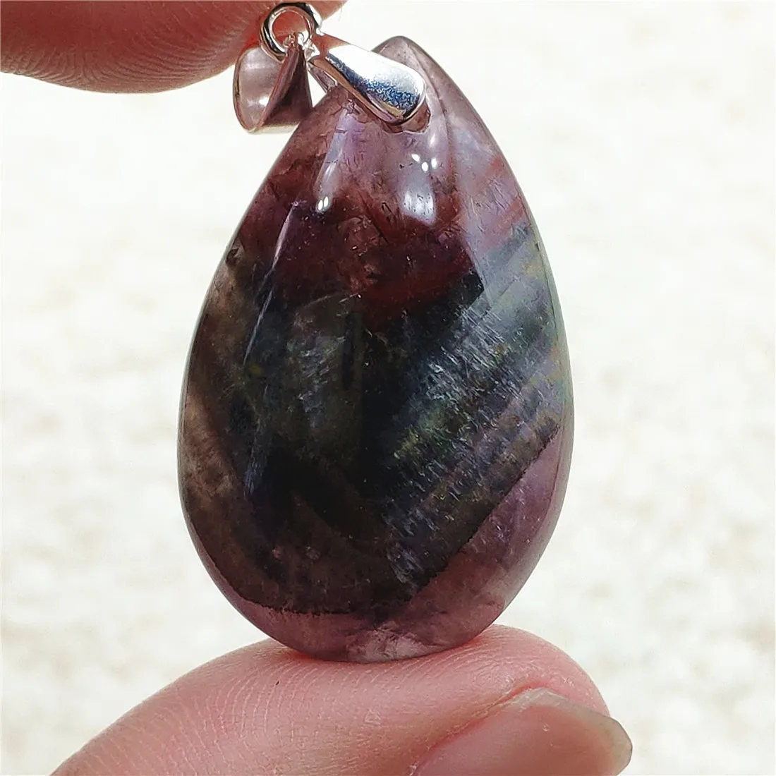 Genuine Natural Cacoxenite Auralite 23 Purple Red Pendant Water Drop Rutilated Bead Women Men AAAAAA