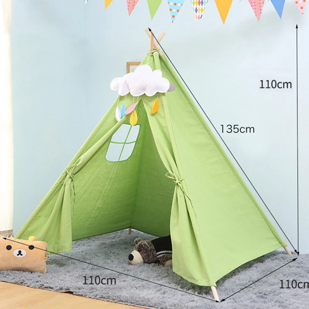 Kids Tent Play Tent Portable Folding Indoor Children's Wigwam Canvas Original Triangle Tipi Game House With Mat Outgoing Toys - Цвет: WJ3688I