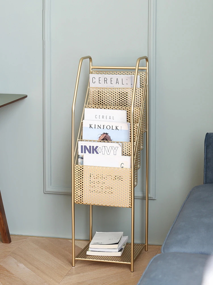 Floor Display Rack Nordic Metal Magazine Newspaper Shelf Office Newsprint Bookshelf Golden Black White Shelve Home Furniture