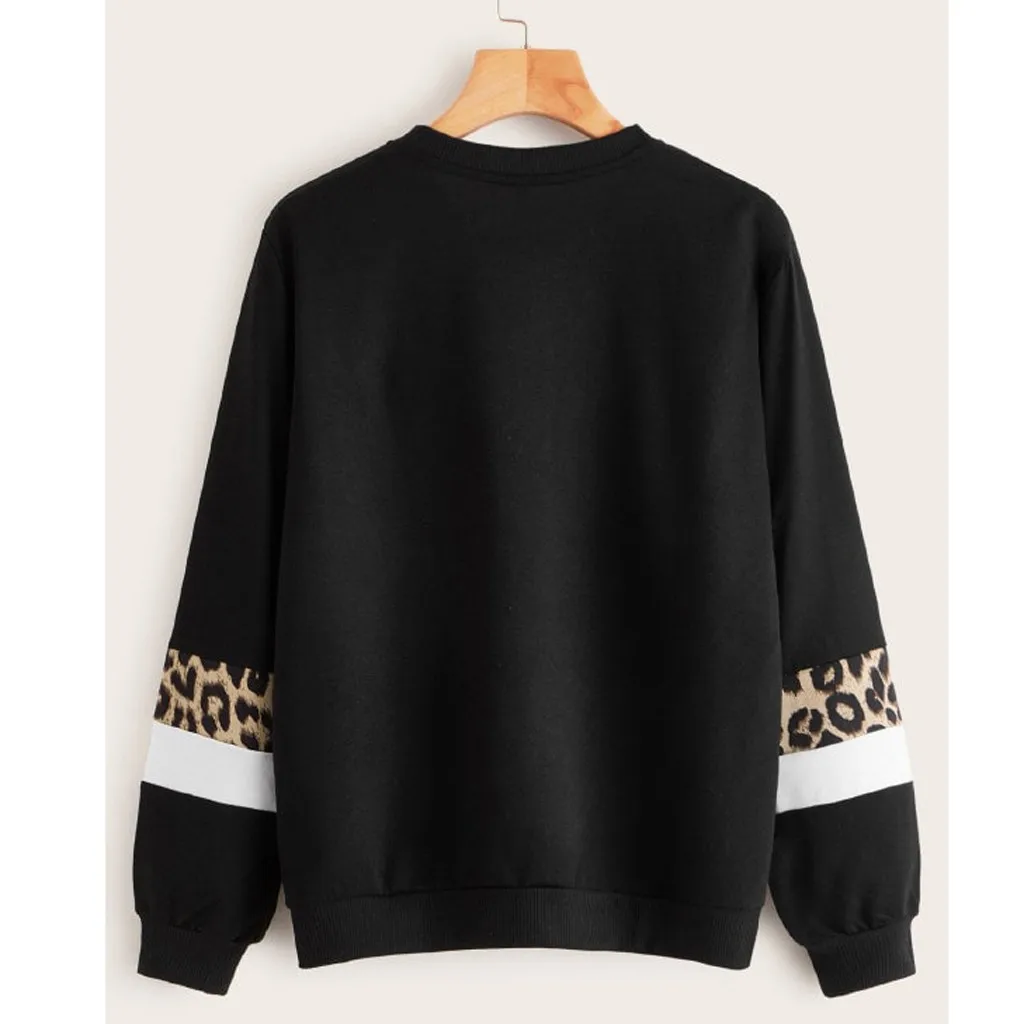 Women Sweatshirt Autumn pullovers Leopard Print O-Neck Patchwork long sleeve Cotton Long Sleeve Tops for female sudadera mujer