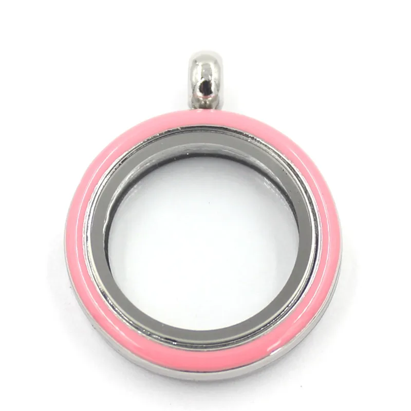 

25MM Round Magnetic Floating Locket DIY Floating Charms Pink Enamel Memory Glass Locket for Women Necklace Jewelry