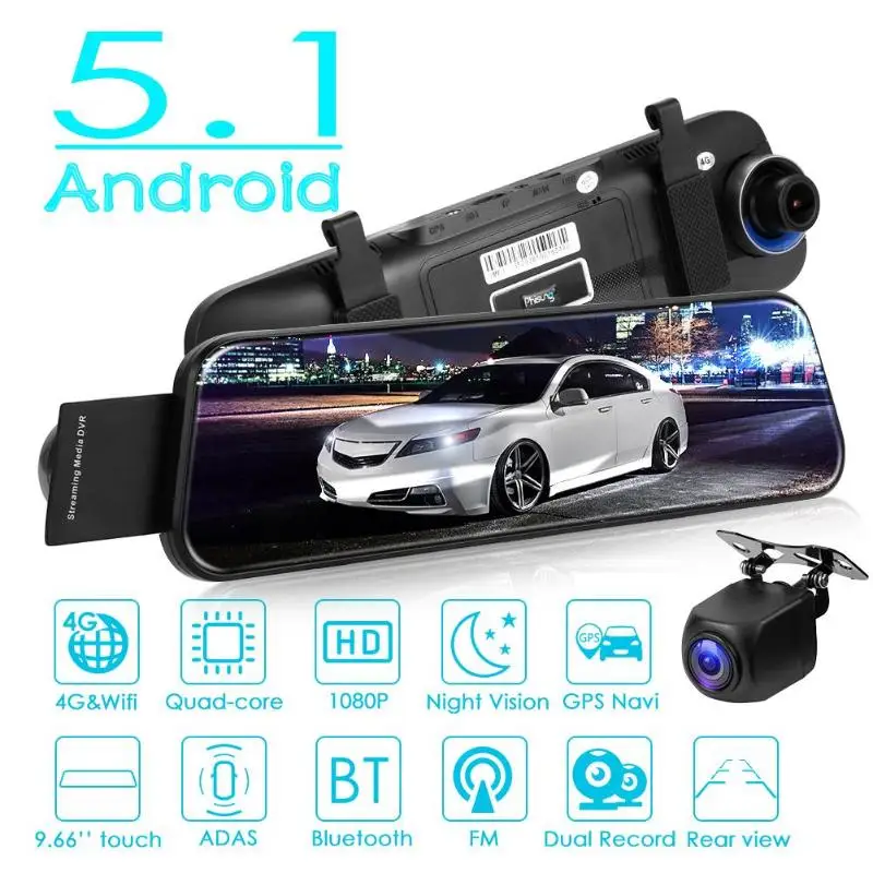 Phisung H58 4G Android 5,1 Stream Автомобильный видеорегистратор Камера 9,6" ips зеркало заднего вида двойной объектив gps навигация WiFi ADAS Dashcam DVRs