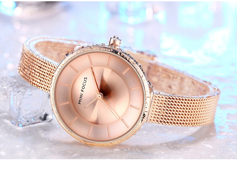 MINIFOCUS, женские часы, Золотой Топ бренд, роскошные часы, женские модные часы,, женские водонепроницаемые часы из нержавеющей стали, сетчатый ремешок
