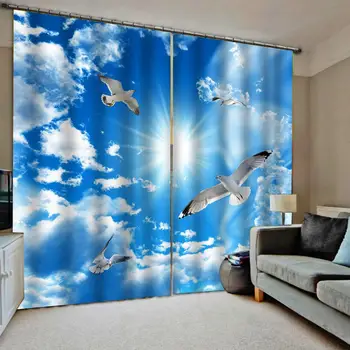 

blue curtains white cloud sky curtain 3D Curtains Living Room Bedroom Drapes Cortinas Customized size