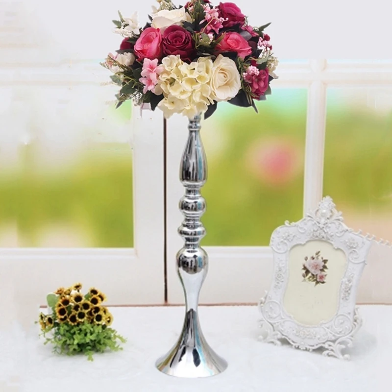 Metal Candle Holders Flower Vase Rack Candle Stick Wedding Table Centerpiece Event Road Lead Candle Stands-Silver