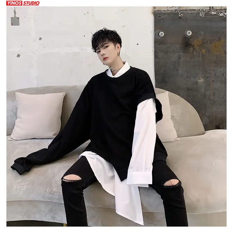 Дропшиппинг для мужчин 2020 осень асимметричный дизайн топы Поддельные Две части