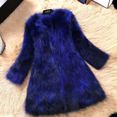 Новые модные женские пальто из натурального меха лисы натуральная Меховая куртка X-Long тонкая теплая зимняя верхняя одежда с кушаком щетка для волос - Цвет: RoyalBlue 75CM
