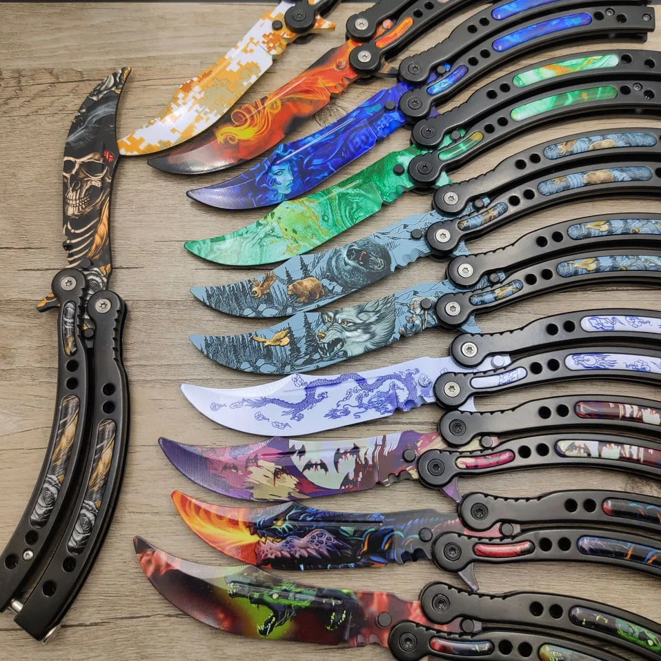 Comprar Dropshipping cuchillo plegable mariposa nueva piel 3D mariposa en cuchillo CS ir práctica entrenador cuchillo caso Hoja mate Sin borde herramienta