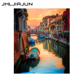 

JHLJIAJUN painting by numbers Boats moored on the shore, quietly waiting for their owners, waiting for new adventures
