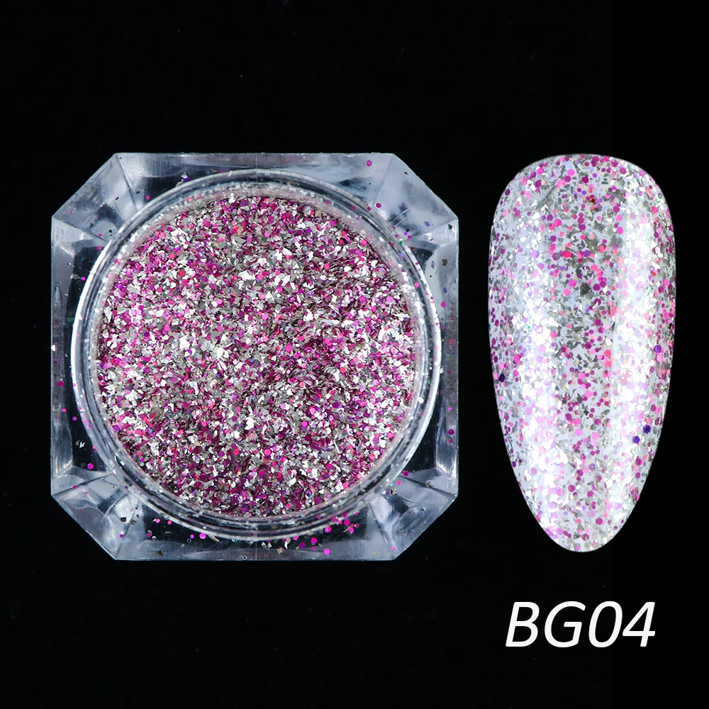 1 коробка голографическая платиновая блестящая пудра для ногтей, лазерная блестящая Алмазная LEBG01-26 для маникюра - Цвет: BG04