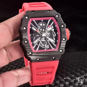 

Classic New Red Rubber Men Watch Sapphire Glass Automatic Mechanical Carbon Fiber Black 904L Stainless Steel Waterproof