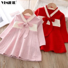 Г., новое осеннее платье-свитер для девочек вязаное платье с длинными рукавами в китайском стиле Красное, розовое платье для маленькой принцессы Hanfu