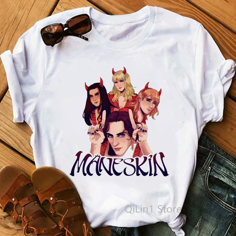 MåNeskin Women'S T-Shirts Maneskin Rock Band  Graphic Print Tshirt Femme Zitti E Buoni Damiano David T Shirt Female Streetwear