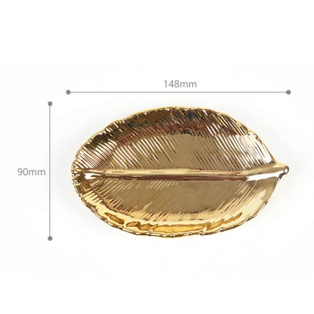 Golden Leaf Ceramic Plate Fashionable Platter Storage Tray Fruit Tray Dish Plate for Tidy Tableware