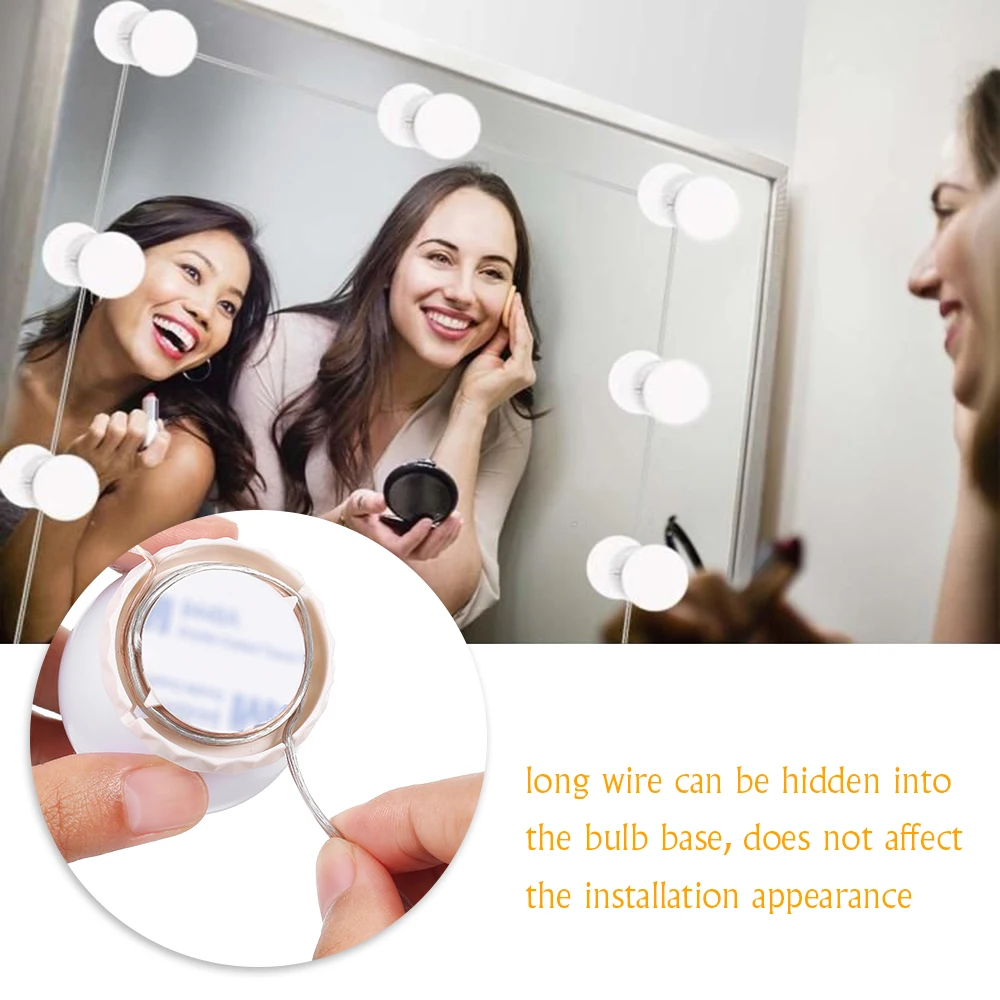 3 режима светодиодный подсветка косметического зеркала комплект с 10 лампами Регулируемая 10 яркость USB зеркальная струнная лампа для макияжа туалетный столик