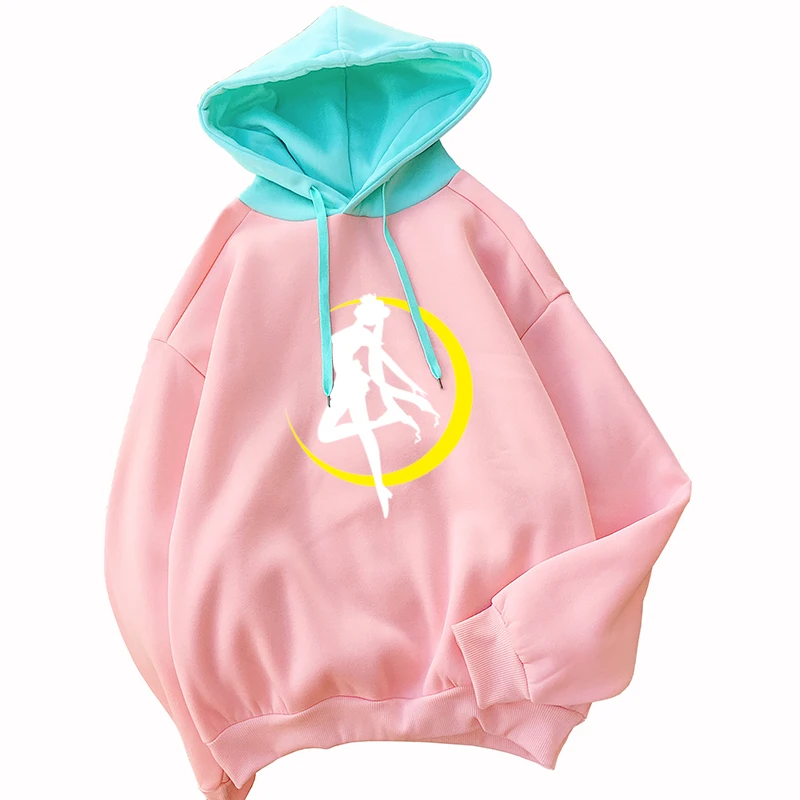 

Hoodies Women Casual Lady Fleece Sweatshirt Long Sleeve Loose Autumn Winter Harajuku Kawaii Cartoon Sailor Moon Cute Hooded
