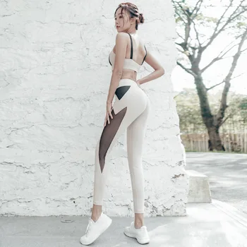 

New Yoga Bodybuilding Vest Set Women Fashion Tight Mesh Trousers Motion Suit Yoga Bra Pants Woman Fitness Sport Clothing Suits