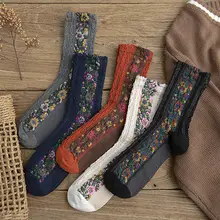 Новинка, модные женские носки, хлопок, Европейский и американский стиль, Национальный Ветер, цветы, осень и зима, женские носки, теплые рождественские подарки