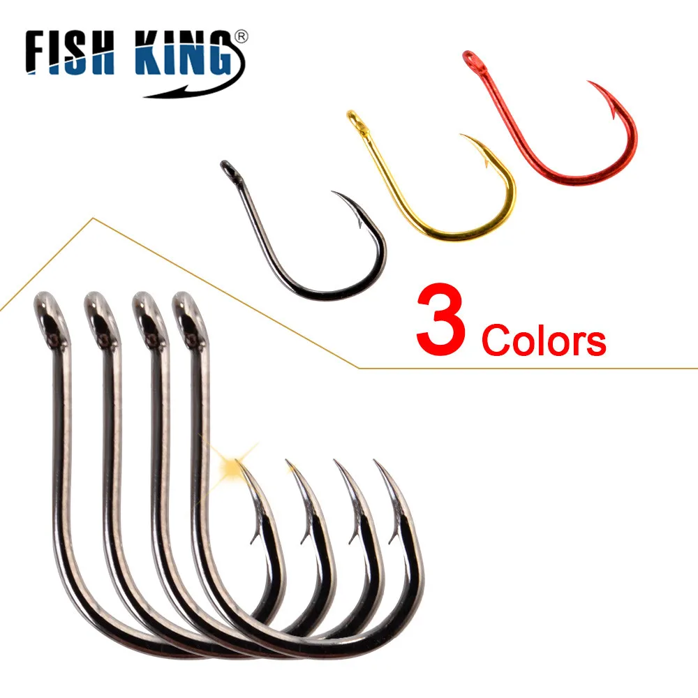 FISH KING 50-100 шт. Высокоуглеродистая сталь ISEAMA светящийся рыболовный крючок с колючей спинкой 1-12# черный золотой красный одиночный крючок для ловли карпа Япония
