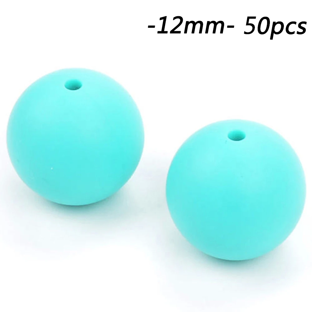 turquoise Силиконовые бусины 12 мм 50 шт./партия ожерелье-прорезыватель детский прорезыватель Игрушка Силиконовый BPA Chew Charms новорожденный уход аксессуар - Цвет: turquoise