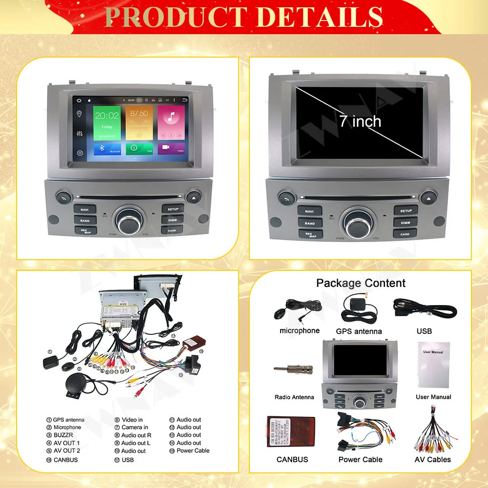 2 Din Carplay Android Radio Receiver Multimedia Stereo For Peugeot 407 2004 2005 2006 2007 2008 2009 2010 GPS Recorder Head Unit