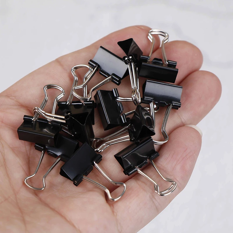Clips de carpeta metálicos de notas, 12 Uds., 15mm, papel de carta, Clip plegable, pinzas de encuadernación de fotos, suministros de oficina, papelería SD & HI