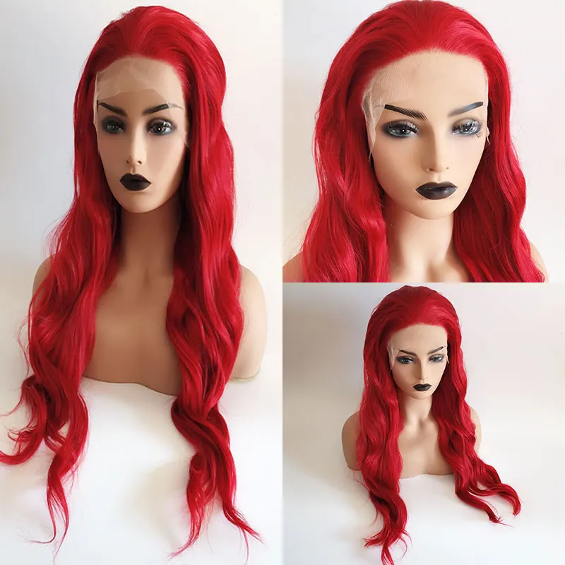 Bombshell синтетический 13*3 дюймов парик фронта шнурка Glueless огненный красный свободная волна термостойкие волокна волос свободный пробор для женщин парики