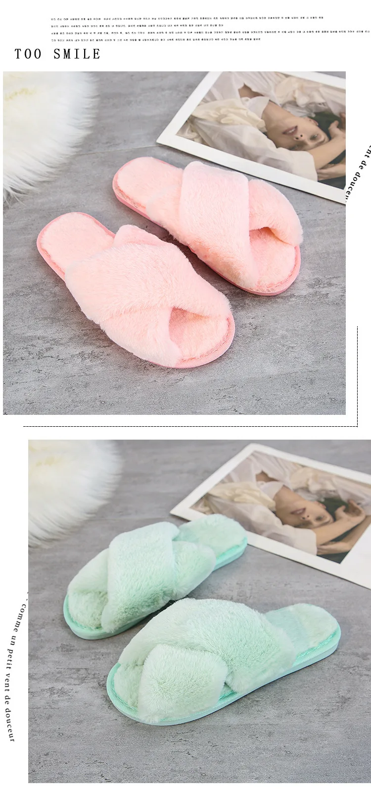 Large Size Women Home Slippers Rainbow Winter Warm Comfort Shoes 2020 New Woman Slip on Flats Slides Female Faux Fur Slippers