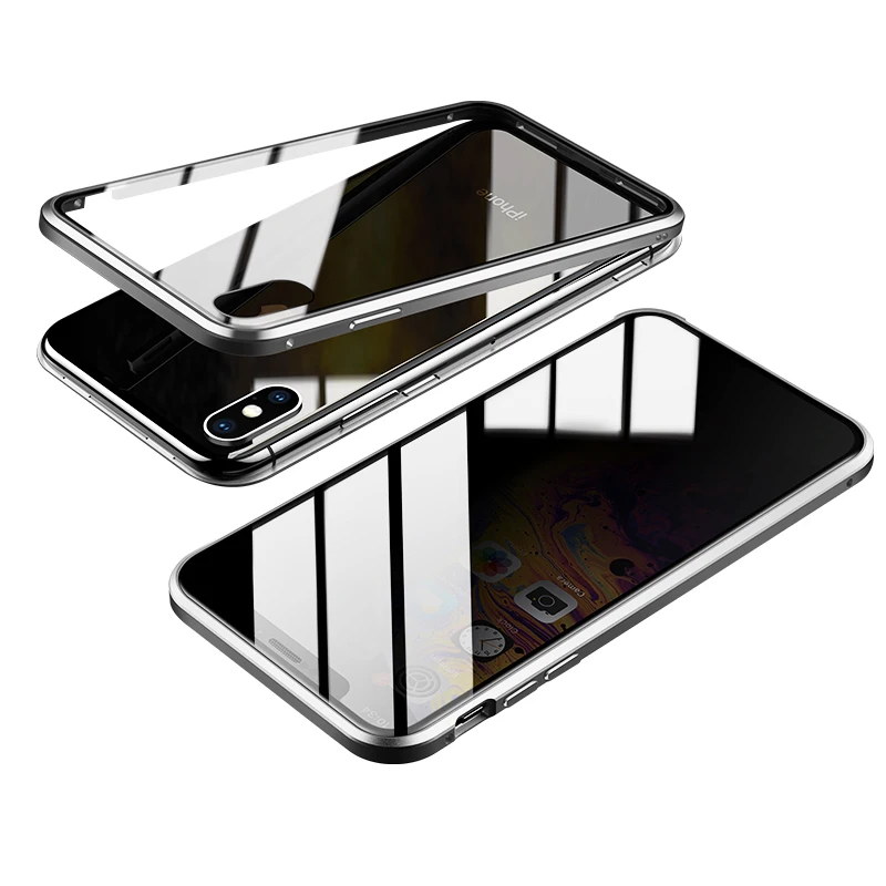 Серебристый Магнитный адсорбционный металлический чехол для iPhone Xs Max XR X 10 чехол Роскошный надежное закаленное стекло полное покрытие для iPhone 7 8 Plus Coque - Цвет: Серебристый